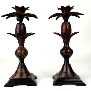 Metal Pineapple Candle Stick Holders Decor Made In India Set of 2 Brown